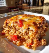 quick and hearty hamburger rice casserole for a comforting dinner