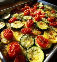 roasted garlic parmesan zucchini squash and tomatoes