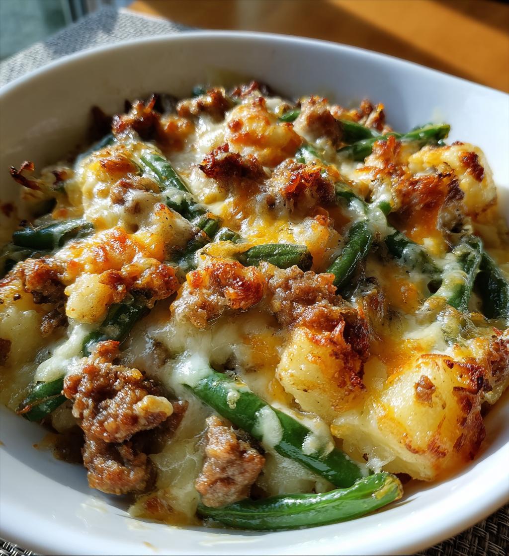 sausage green bean potato casserole - detail 1