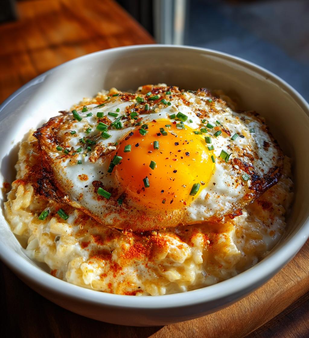 savory oatmeal with egg - detail 1