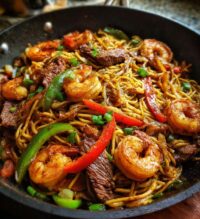 shrimp teriyaki steak noodles