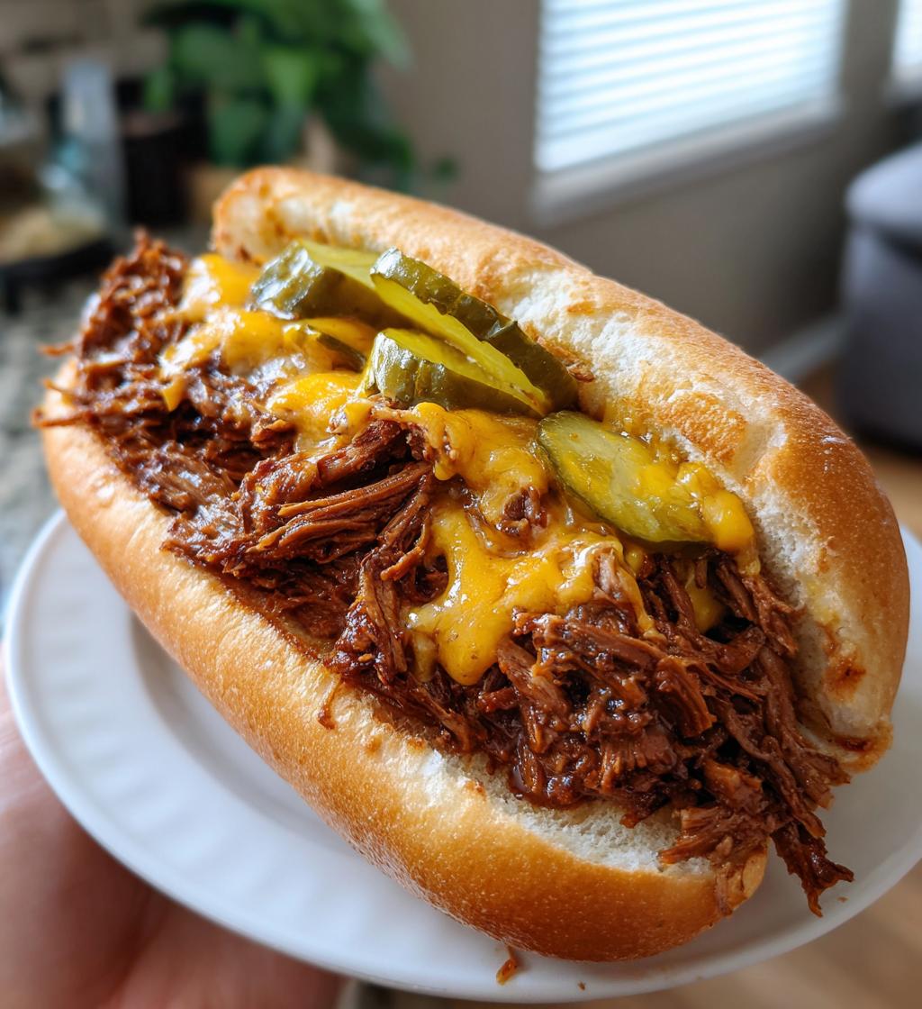 slow cooker shredded beef sandwiches