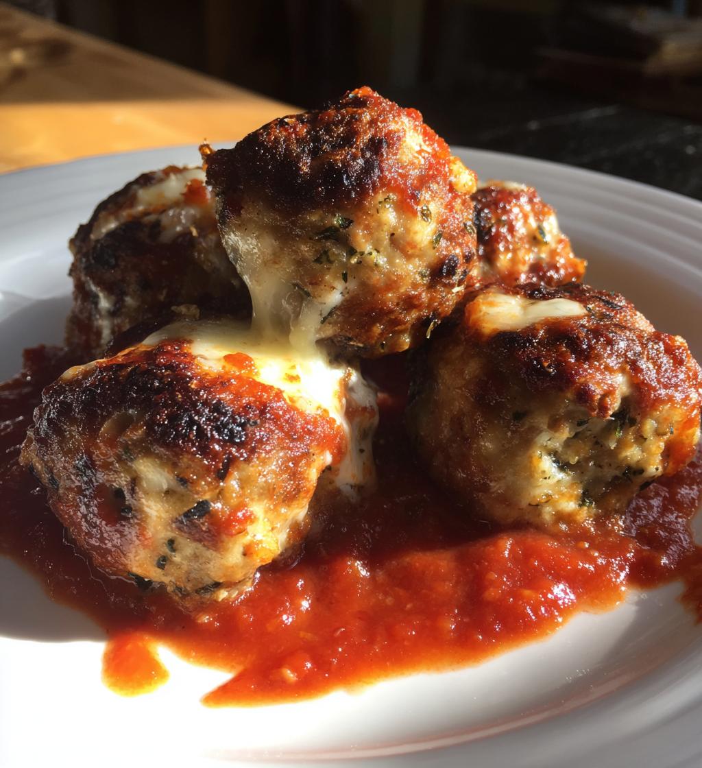 spinach garlic meatballs stuffed with mozzarella - detail 1