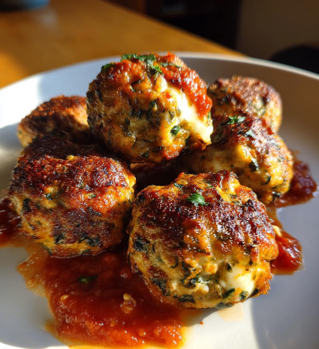 spinach garlic meatballs stuffed with mozzarella