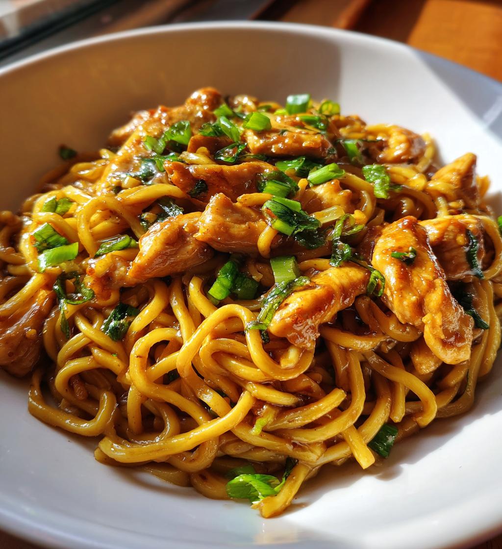 sticky garlic chicken noodles - detail 1