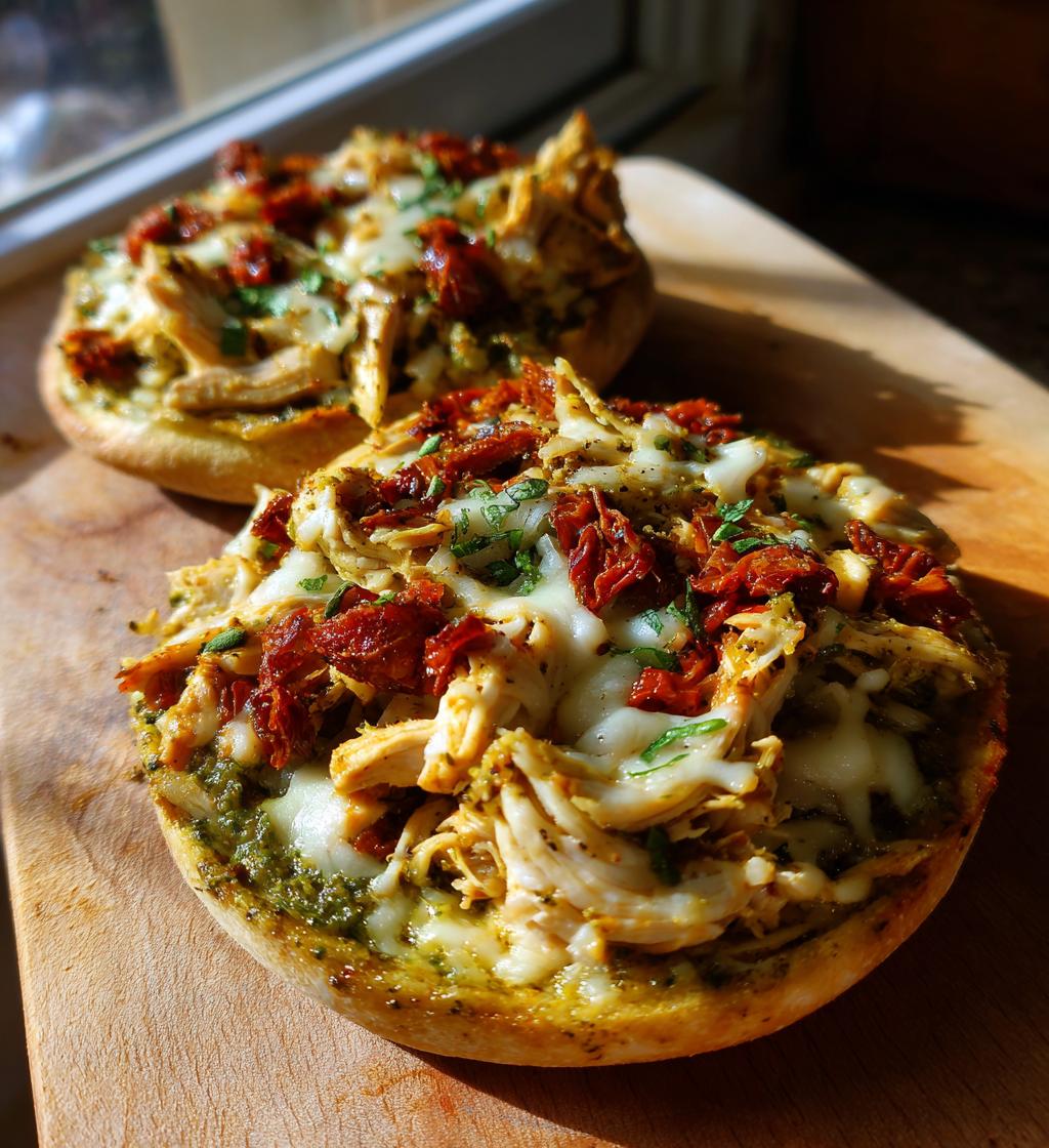 tuscan garlic chicken pita pizzas