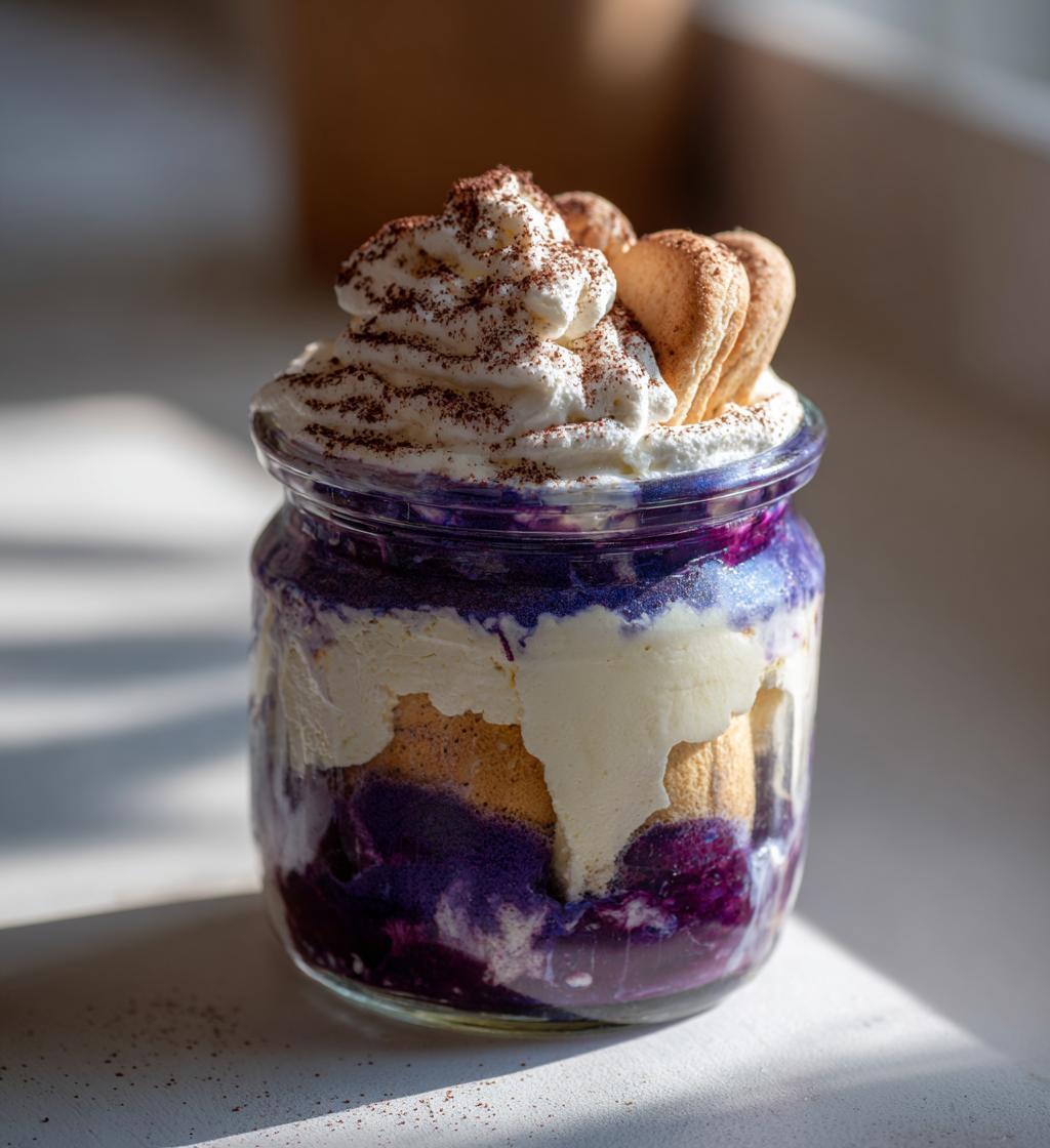 ube tiramisu in a jar - detail 1