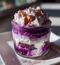 ube tiramisu in a jar