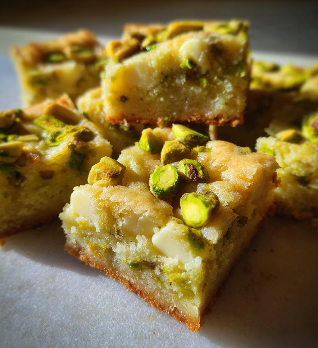white chocolate pistachio blondies - detail 1